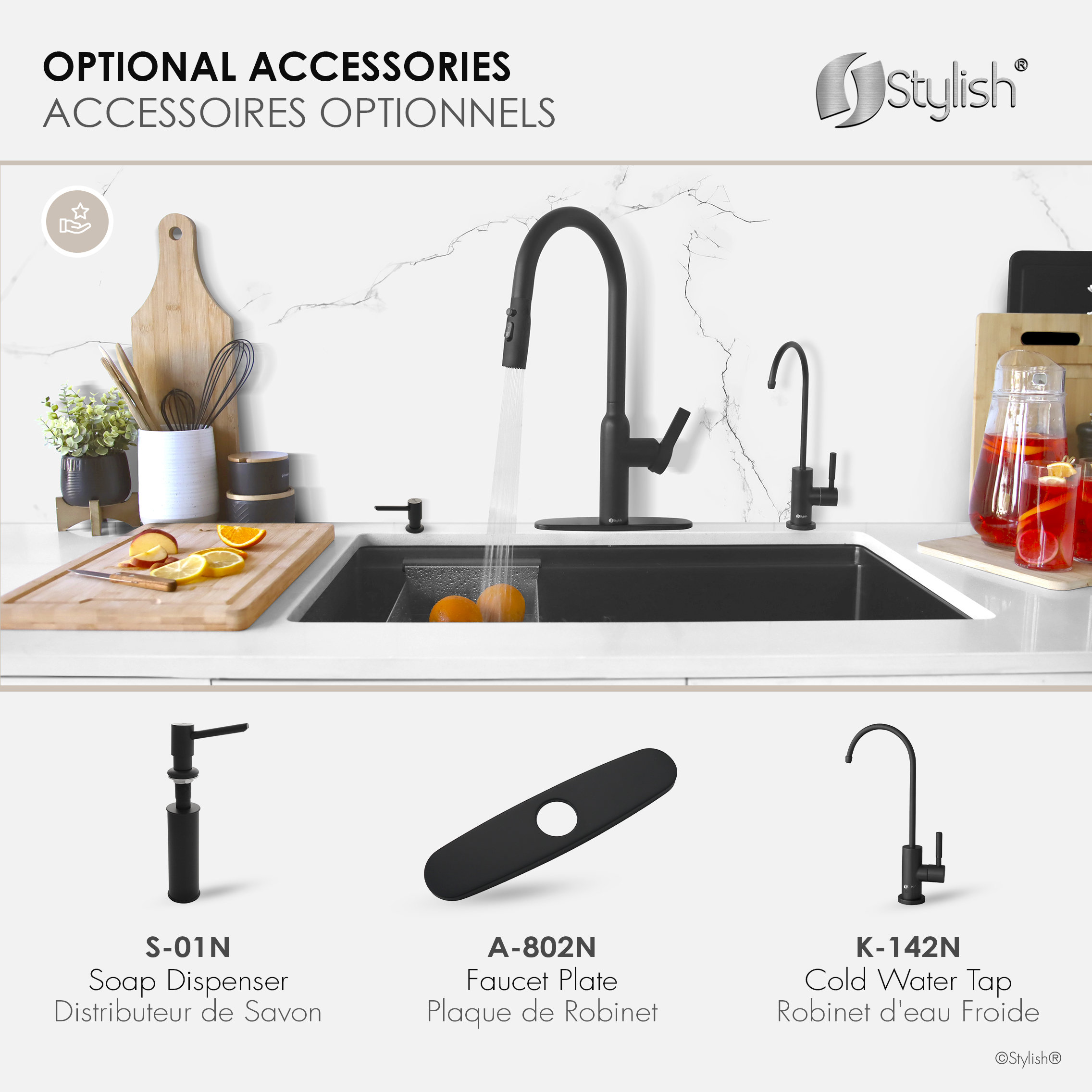 STYLISH Napoli Single Handle Matte Black Pull Down Kitchen Faucet
