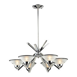 6-Light-Polished-Chrome-Chandelier-In-Etched-Clear-Glass - Chandeliers