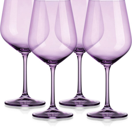 Set of Four Translucent Purple Large Wine Glasses