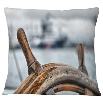 Steering Wheel Sailboat Landscape Photography Throw Pillow, 16"x16"
