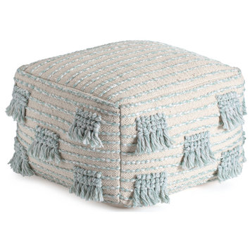 French 75 22" x 22" x 16" Beige and Green Pouf