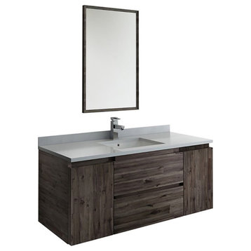 Fresca Formosa 48" Wall Hung Modern Wood Bathroom Vanity with Mirror in Brown