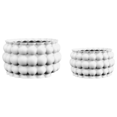 Indoor Bubble Pattern Eco-Friendly 3D Printed Planters With Drainage, Set of 2, White