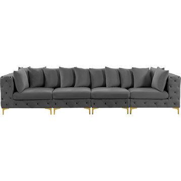 Tremblay Velvet Upholstered 4-Piece Modular Sofa, Grey