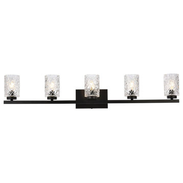 Conor 5-Light Bath Sconce, Black With Clear Shade