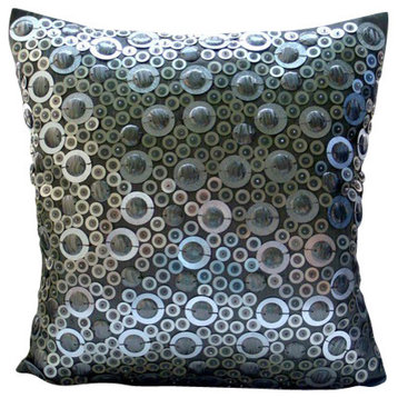 Silver 3D Metallic Sequins 12"x12" Silk Throw Pillows Cover, Shiny Disco Balls