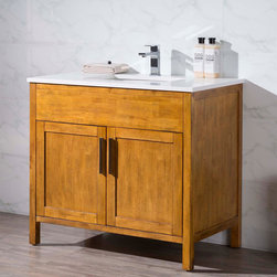37 inch Transitional Brown Finish Single Bathroom Vanity Quartz Top - Bathroom Vanities And Sink Consoles