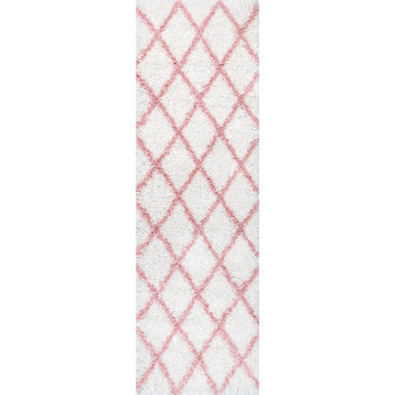 nuLOOM Shanna Geometric Shag Area Rug, Pink 2' 8"x8' Runner