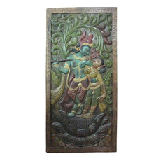 Mogul Interior - Consigned Dancing Krishna Radha Teak Wood Wall Panel 72 X 36" - Wall Accents