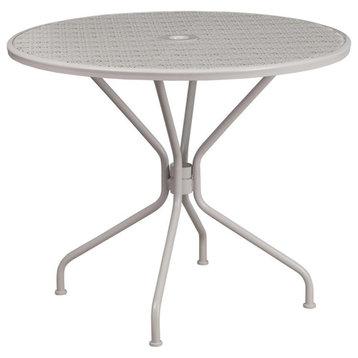 35.25" Round Light Gray Indoor-Outdoor Steel Patio Table