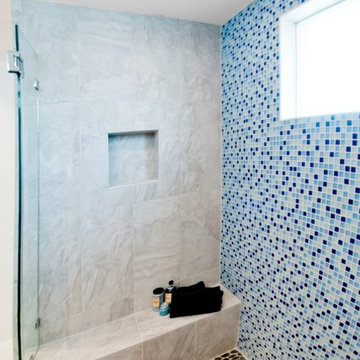 Modern Marble Mosaic Glass & Pebbles Shower