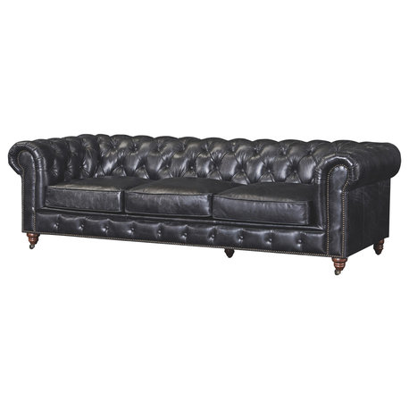 Top Grain Leather Chesterfield Sofa, Slate