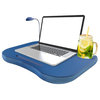 Portable Laptop Lap Desk With Foam Filled Fleece Cushion, Blue, LED Light