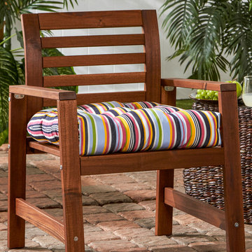 Teak Wood Chair with Modern Stripe Print Cushion