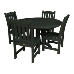 The Charming Bench Company - Lehigh 5pc Patio Outdoor Round Dining Set, Charleston Green - Outdoor Dining Sets