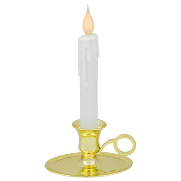 8" Pre-Lit LED White Lighted Christmas Candle Lamp with Oval Handle Base