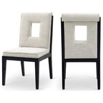 Meridian Furniture - Gwendolyn Upholstered Dining Side Chair, Cream, Linen Textured, Black, Set of 2 - A masterpiece of modern elegance and comfort, the Gwendolyn cream linen textured fabric dining side chair is where modern design meets timeless charm. Designed with comfort in mind, it features a high back and luxurious cushioning, perfect for long dinners or lively gatherings. The black wood frame adds a rustic touch, effortlessly balancing the contemporary fabric with a hint of warmth and tradition.