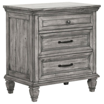 Pemberly Row 3-Drawer Rectangular Wood Nightstand with Dual USB Ports in Gray