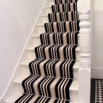 Black & White Striped Wool Carpet to Stairs