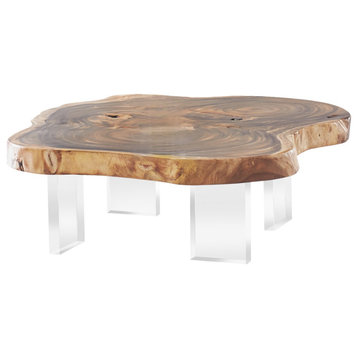 Floating Coffee Table With Acrylic Legs, Natural, Size Varies