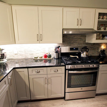 Refaced 2-tone kitchen, Base Cabinets - Harbor Mist; Wall Cabinets - Divinity