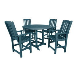 Highwood USA - Lehigh 5-Piece Round Counter-Height Dining Set, Nantucket Blue - Outdoor Dining Sets