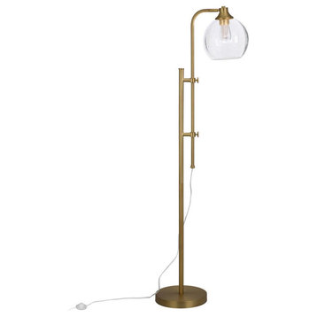 Antho Height-Adjustable Floor Lamp with Glass Shade in Brass/Seeded