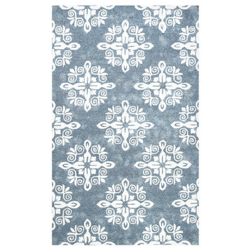 Dynamic Rugs Patio 8391 Damask Outdoor Rug, Navy, 6'0"x9'0"