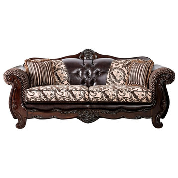 Furniture of America Eli Faux Leather Tufted Sofa in Dark Brown and Brown