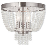 Livex Lighting - Ceiling Mount With Clear Crystals, Brushed Nickel - A beautiful cascade of clear crystal beads creates a striking effect of refracted light. This three light flush mount is finished in a hand appled winter gold finish mixing traditional refinement with modern style. Place this crystal flush mount in both contemporary and time-honored spaces for the perfect look