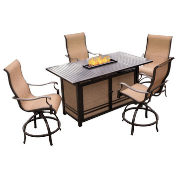 Monaco 5-Piece High-Dining Set With Swivel Chairs and 30,000 BTU Fire Pit Table