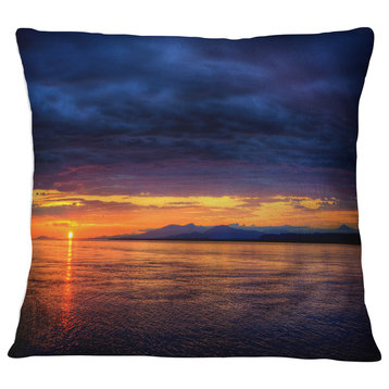 Blue Cloudy Sky and Setting Sun Seashore Photo Throw Pillow, 16"x16"