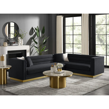 Inspired Home Mathis Sofa, Upholstered, Black Velvet