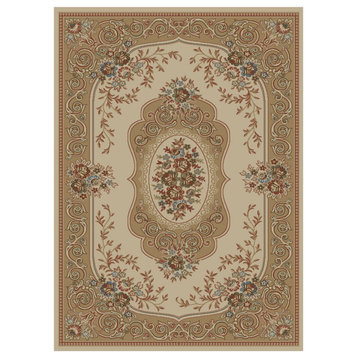 Hometown Lyon Traditional Aubusson Area Rug, Ivory, 7'10"x9'10"