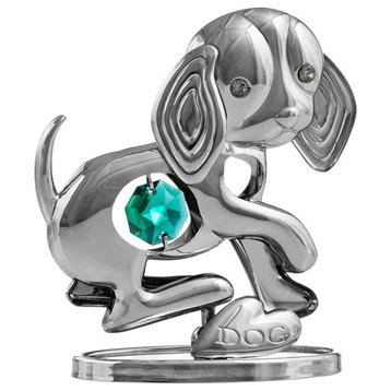 2018 Year of the Dog Matashi ChromePlated Silver Puppy Ornament w/ Green Crystal