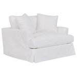 Armen Living - Ciara 53" Upholstered Chair and a Half in Pearl, Pearl - Discover the epitome of luxury and relaxation with the Ciara 53" Upholstered Chair and a Half by Armen Living. This meticulously crafted piece of furniture redefines the concept of comfort, offering a spacious and cozy sanctuary for your leisure and repose. Indulge in the plush comfort of the down, foam, and fiber blend seat cushion, providing a seating experience that cradles you in softness and support. The eight-way hand-tied seat construction guarantees durability and longevity, making it a sound investment for years to come. Enhancing both aesthetics and practicality, the dressmaker style sofa skirt not only adds a refined finish but also conceals the chair's base, creating a polished and unified look in your living space. For a personalized touch, two coordinating toss pillows are included, adding a pop of color and texture. Maintenance and customization are effortless with the Ciara accent chair. The reversible and removable cushion covers, equipped with a convenient zipper closure, make it easy to keep your chair looking pristine and fresh. The chair and a half provides more seating space than a regular armchair, making it a versatile option for lounging, reading, or accommodating guests. The Ciara living room chair includes 2 toss pillows and is available in your choice of Slate Gray, Pearl, and Sahara Brown high-quality polyester blend upholstery.