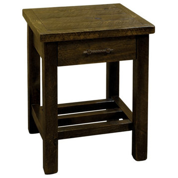 Rustic Barn Wood Style Timber Peg 1-Drawer End Table, Driftwood