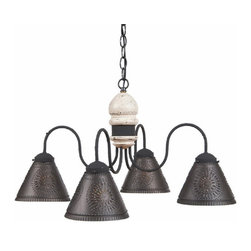 Handmade In Pennsylvania, USA - Wood and Punched Tin Chandelier, Vintage White - Chandeliers