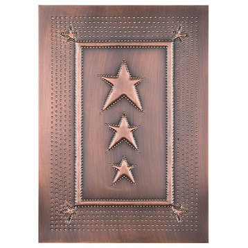 Four Handcrafted Punched Tin Cabinet Panels Three Star Embossed Pattern, Copper