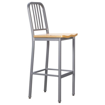 Linon Badden Commercial Grade Wood Seat Steel Frame Barstools Set of 2 in Silver