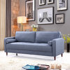 Mid Century Modern Linen Fabric Living Room Sofa, Dark Blue