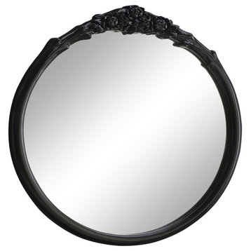 Pemberly Row Glass French Provincial Round Wall Mirror Black