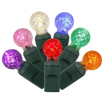 Multicolored LED G12 Berry Christmas Lights 4" Spacing, Green Wire, 100-Piece