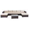 GDF Studio Tom Rosa 5 Seater Wicker Sectional Sofa Set With Cushions, Multibrown/Beige