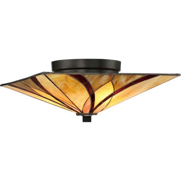 Tiffany Geometric 2-Light Flush Mount Ceiling light in Valiant Bronze Classic
