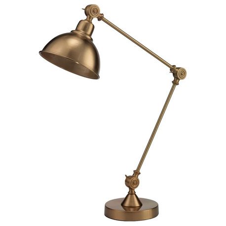 Classic Minimalist Brass Metal Adjustable Arm Desk Lamp 30.5" Gold Dome Shade