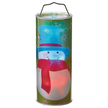 Lights Up Battery Operated LED Hanging Snowman Winter Cylinder 12 Inches
