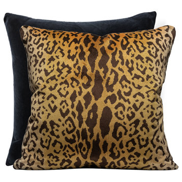 Leopardo/Indus Pillow, Ivory, Gold & Black, 22" X 22"