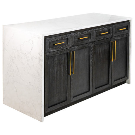 Palisade 60" Kitchen Island, Dark Oak, Engineered Marble