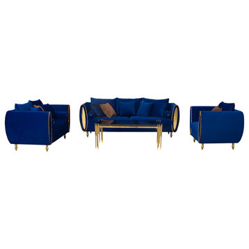 Infinity 3-Piece Sofa Set, Blue Velvet